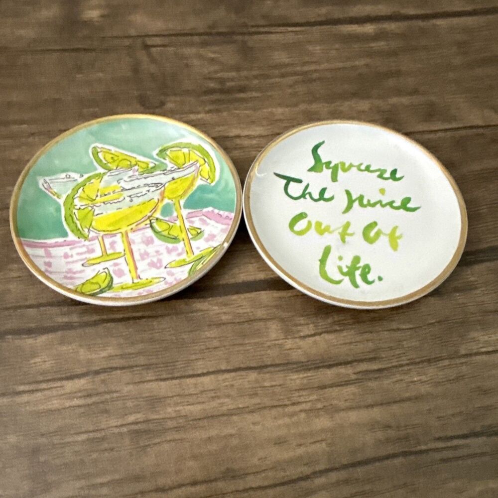 LILLY PULITZER CERAMIC COASTER SET of 2 CHEERS Cocktail Drink Coasters